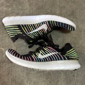Nike Free Run RN Flyknit Black Volt Blue Lagoon Women’s Sz 9 Shoes 831070-003